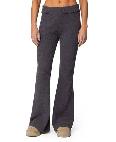 Edikted Plush Flared Pants In Purple