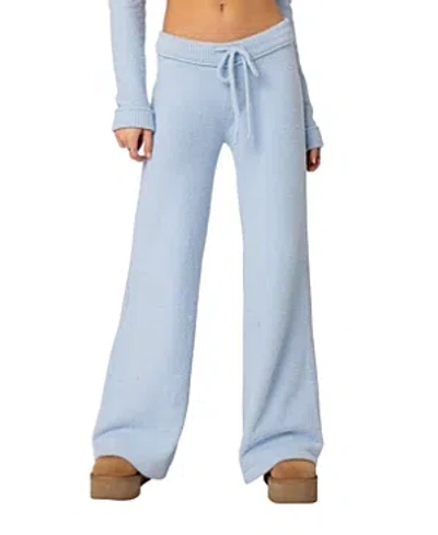 Edikted Plush Super Soft Knit Pants In Blue