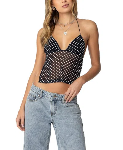 EDIKTED POLKA DOT BACKLESS CHIFFON TOP