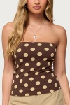 Edikted Polka Dot Built-in Bra Tube Top In Brown, Women's At Urban Outfitters