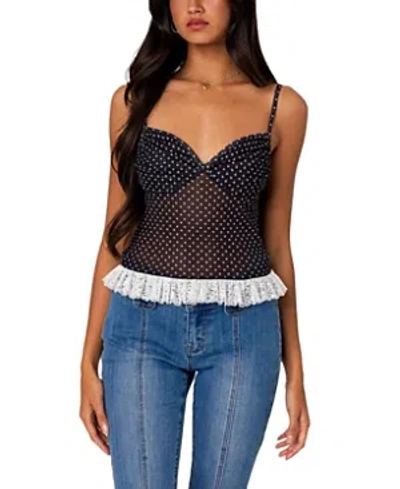 Edikted Polka Dot Cupped Mesh Top In Black