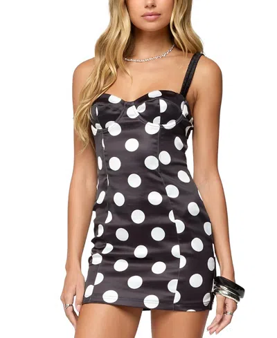 Edikted Polka Dot Cupped Satin Effect Mini Dress In Multi