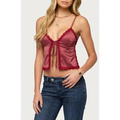 Edikted Polka Dot Lace Trim Satin Camisole In Burgundy
