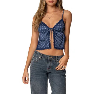 Edikted Polka Dot Lace Trim Satin Camisole In Navy