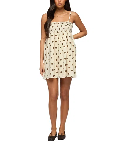 Edikted Polka Dot Linen Look Mini Dress In Neutral