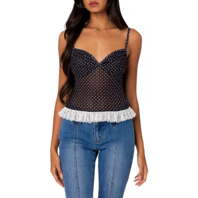 Edikted Polka Dot Cupped Mesh Top In Black