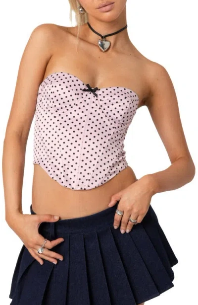 Edikted Polka Dot Satin Crop Corset Top In Light-pink