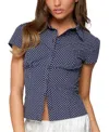Edikted Polka Dot Tailored Button Up Shirt In Blue