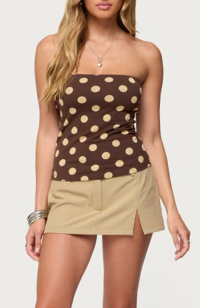 Edikted Polka Dot Built In Bra Tube Top In Brown