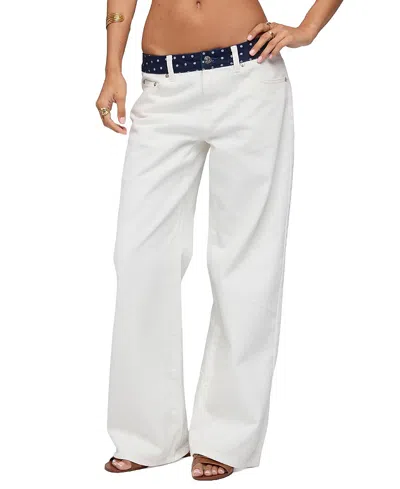 Edikted Polka Dot Waistband Low Rise Baggy Jeans In White