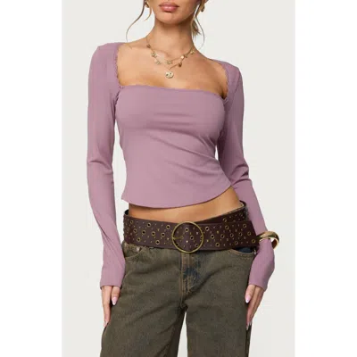 Edikted Polley Lace Trim Open Back Knit Top In Purple