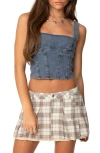 Edikted Pollie Denim Bustier Crop Top In Blue