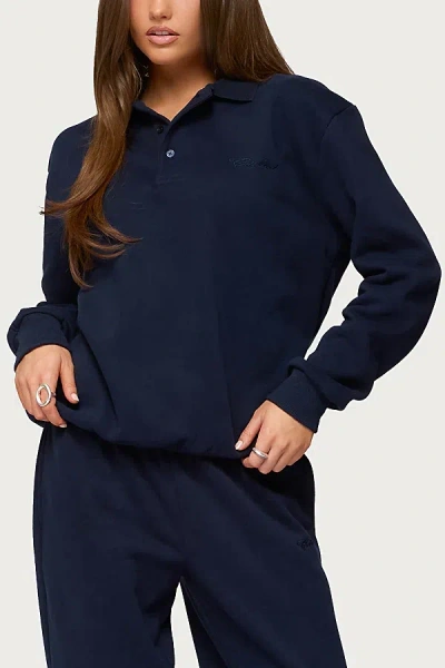 Edikted Polo Sweatshirt In Navy, Women's At Urban Outfitters In Blue