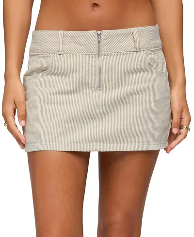 Edikted Poppey Striped Twill Mini Skirt In Gray
