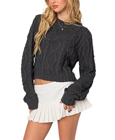 Edikted Poppy Cable Knit Sweater In Dark Gray