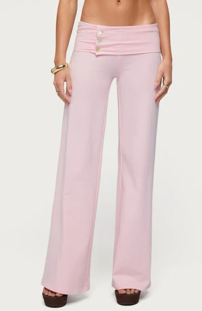 Edikted Poppy Wide Leg Button Foldover Pants In Pink