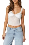 Edikted Posey Heart Embroidery Stretch Cotton Mesh Tank In White