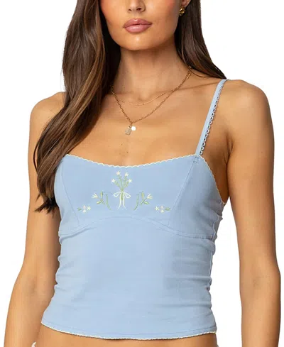 Edikted Prairie Floral Embroidered Camisole In Light-blue
