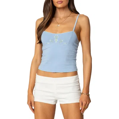 Edikted Prairie Floral Embroidered Camisole In Light-blue