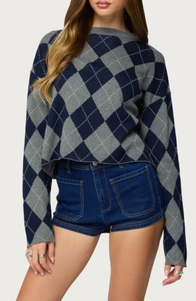 Edikted Prep Argyle Crop Cotton Sweater In Multi