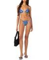 Edikted Preppy Plaid Print Bikini Bottoms In Blue