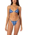 Edikted Preppy Plaid Print Bikini Top In Blue