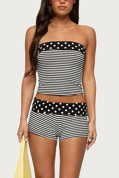 Edikted Presley Stripe & Polka Dot Foldover Tube Top In Black/and/white, Women's At Urban Outfitters