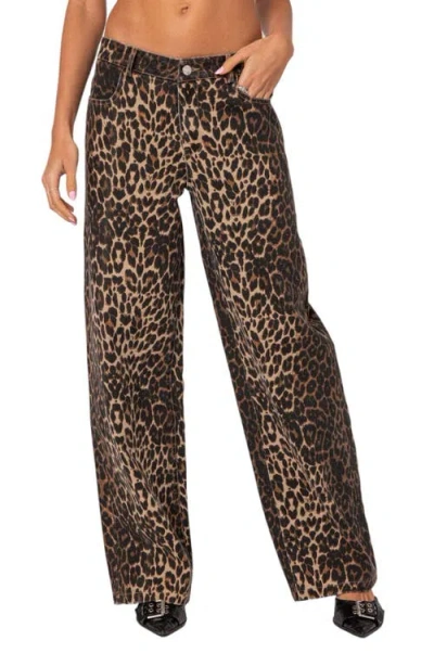 Edikted Print Straight Leg Jeans In Animal Print