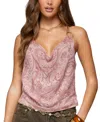 Edikted Plunge Cowl Neck Chain Crop Halter Top In Pink