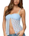 Edikted Priya Split Front Sheer Lace Camisole In Blue