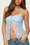 Edikted Priya Split Front Sheer Lace Camisole In Blue