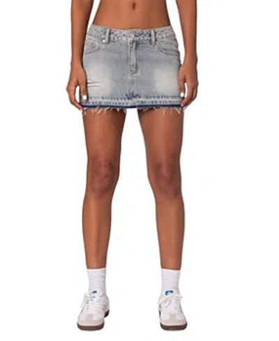 Edikted Priyanka Distressed Denim Mini Skirt In Light Blue