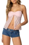 Edikted Priyua Sheer Lace Split Front Camisole In Pink
