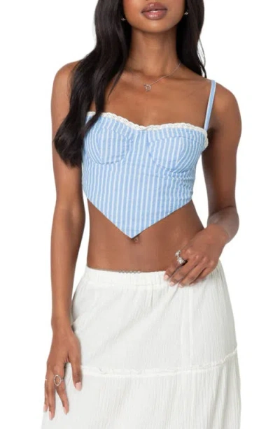 Edikted Puckered Triangle Hem Crop Corset Top In Light-blue