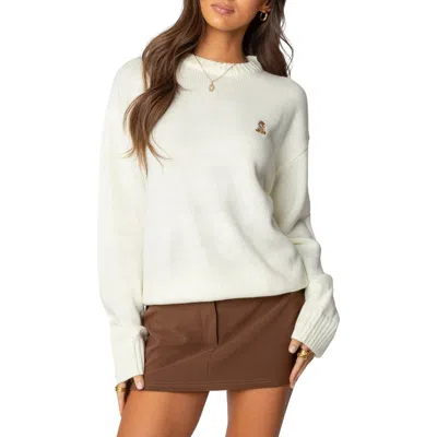 Edikted Puppy Love Embroidered Sweater In White