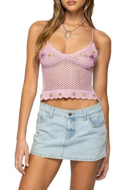 Edikted Quince Open Stitch Crop Top In Pink
