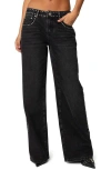Edikted Quincy Studded Low Rise Baggy Jeans In Black-washed