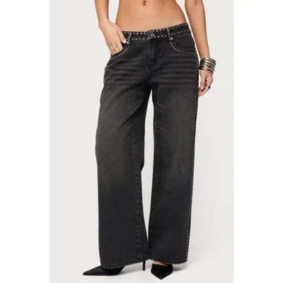 Edikted Quincy Studded Low Rise Wide Leg Jeans In Black