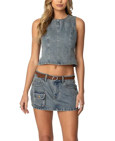 EDIKTED QUINLAN OPEN BACK DENIM TOP