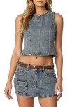 Edikted Quinlan Open Back Sleeveless Denim Top In Blue