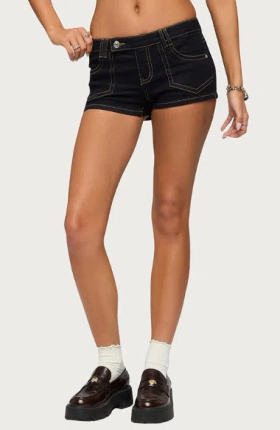 Edikted Quinne Contrast Stitch Denim Shorts In Blue