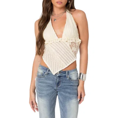 Edikted Quinta Lacy Triangle Hem Halter Top In Cream