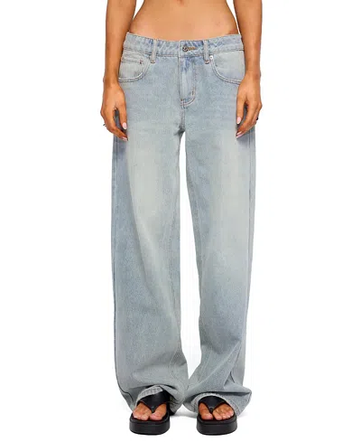 Edikted Quintie Mid Rise Straight Leg Jeans In Blue