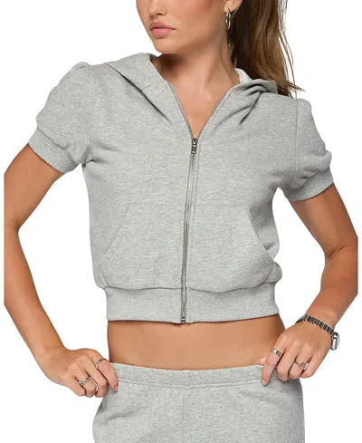Edikted Rachel Short Sleeve Zip Hoodie In Gray