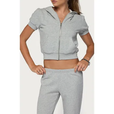 Edikted Rachel Short Sleeve Zip Hoodie In Gray-melange