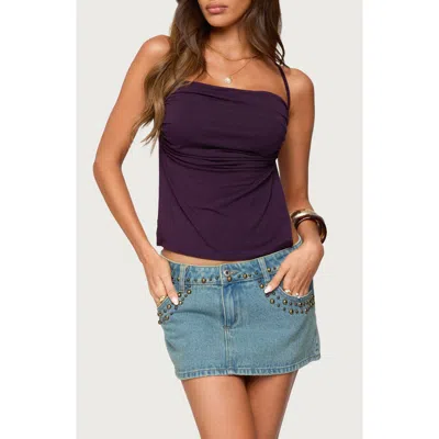 Edikted Rachey Ruched Side Open Back Top In Purple