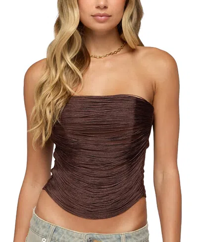 Edikted Raddix Fringed Strapless Corset In Brown