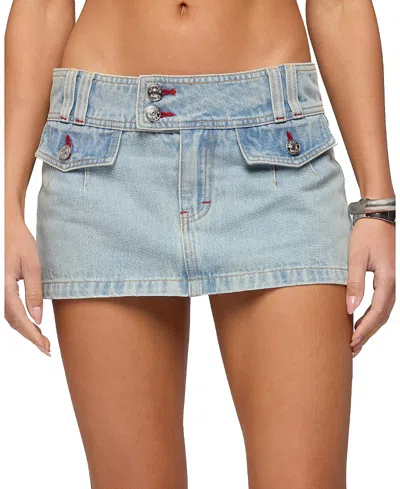 Edikted Rae Denim Mini Skort In Blue