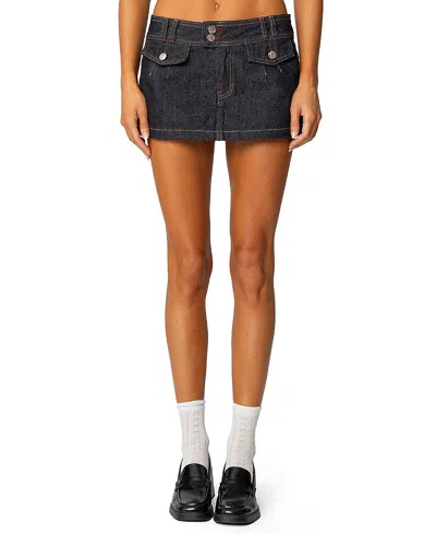 Edikted Rae Denim Mini Skort In Dark Blue