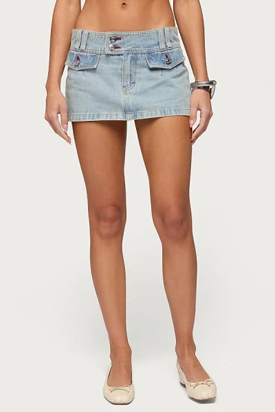 Edikted Rae Denim Mini Skort In Light/blue, Women's At Urban Outfitters